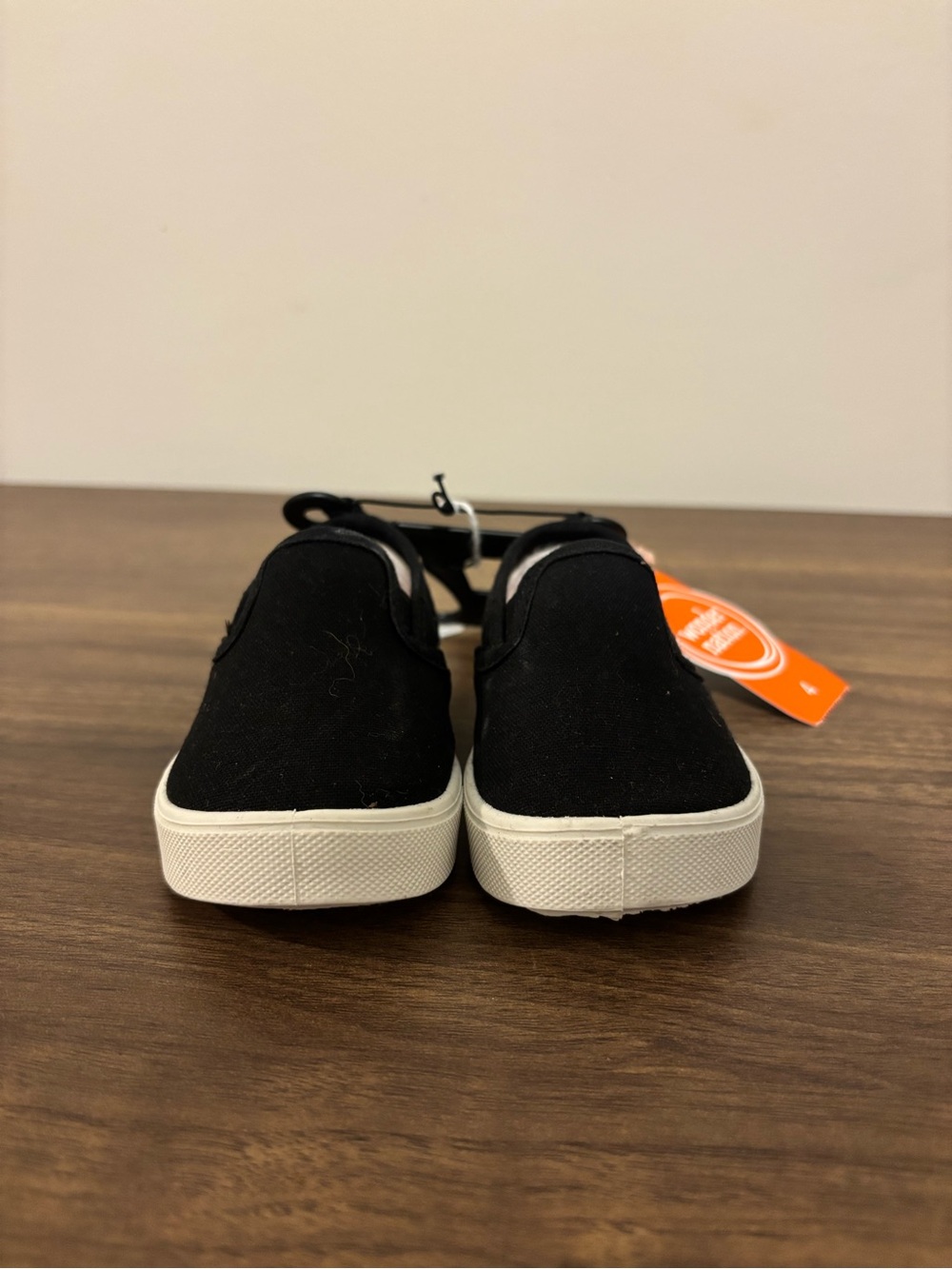 Kids Black Slip-On Canvas Sneakers with White Sole